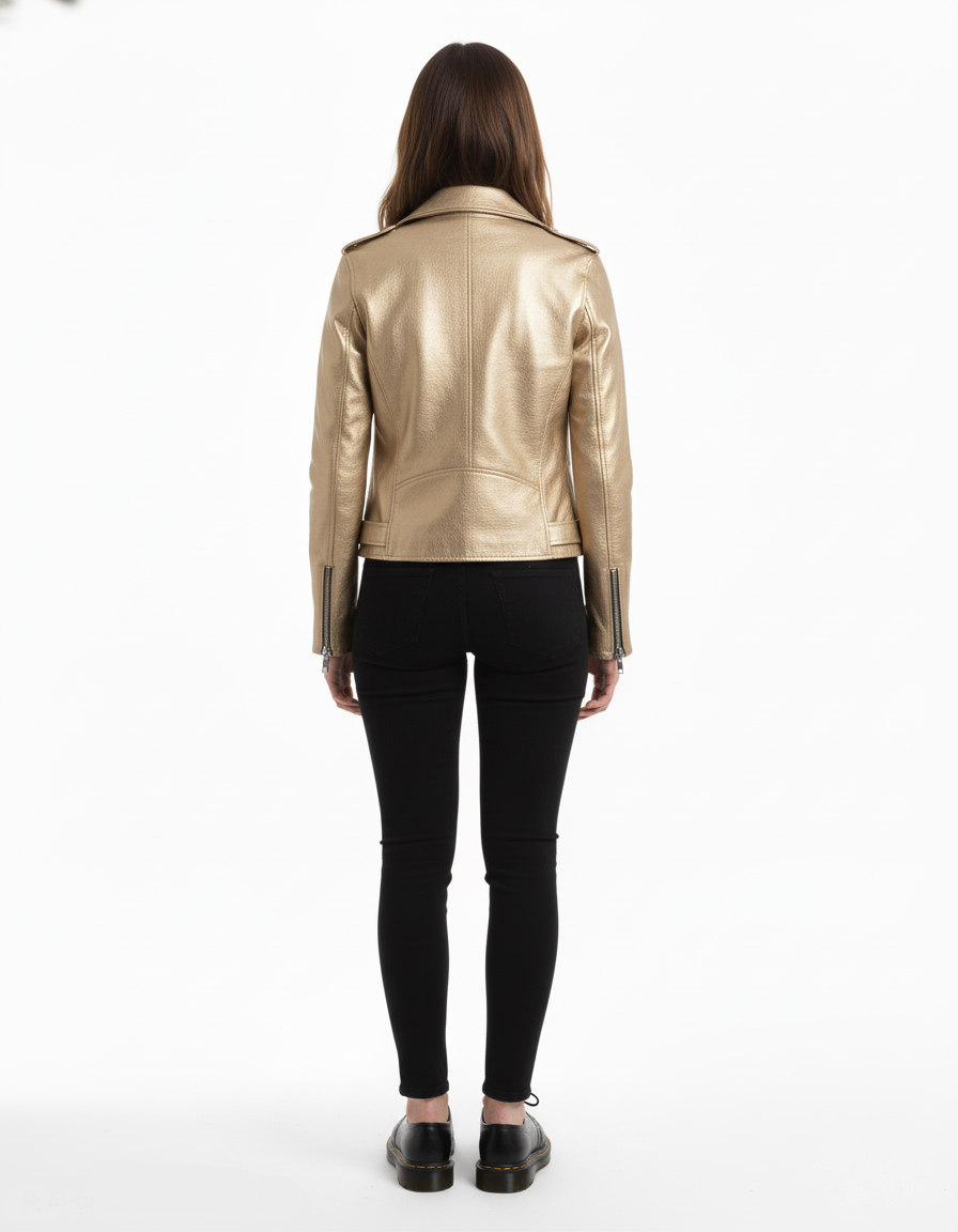 Metallic gold 'Champagne' leather biker jacket