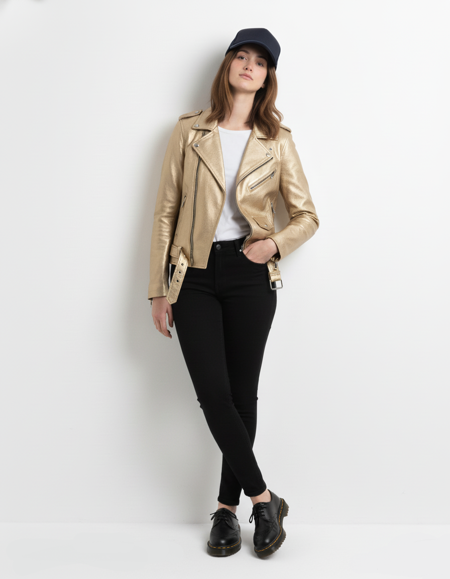 Metallic gold 'Champagne' leather biker jacket