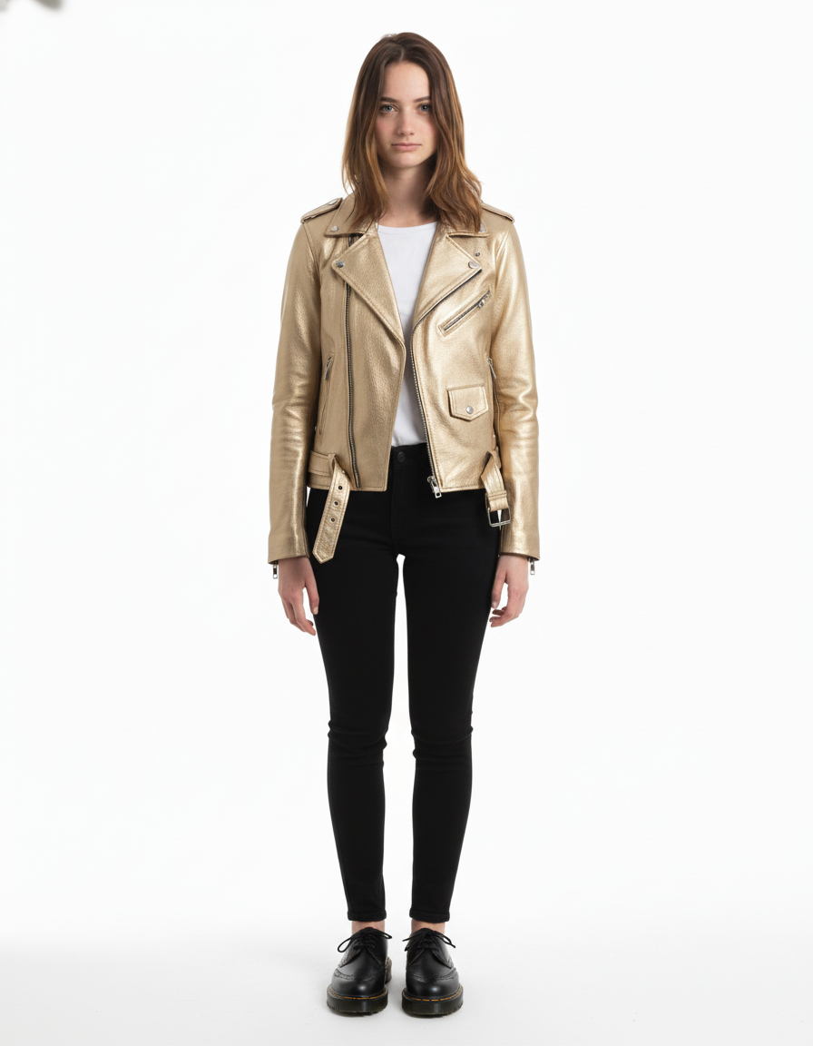 Metallic gold 'Champagne' leather biker jacket