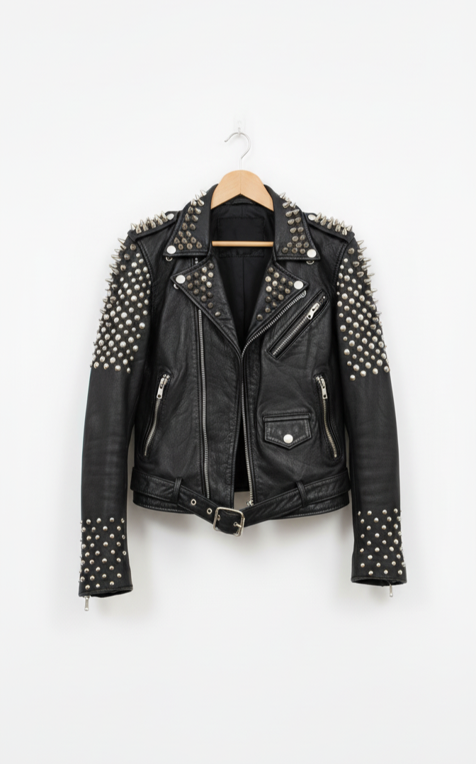 Men's studded 'bullet' leather biker jacket