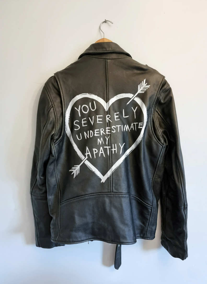 Hand painted 'Rebel' black leather biker jacket