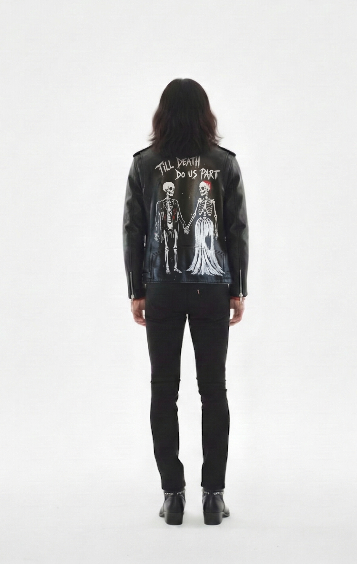 Hand painted 'TILL DEATH DO US PART' punk leather biker jacket