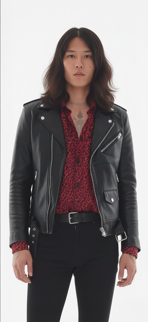 Hand painted 'Rebel' black leather biker jacket