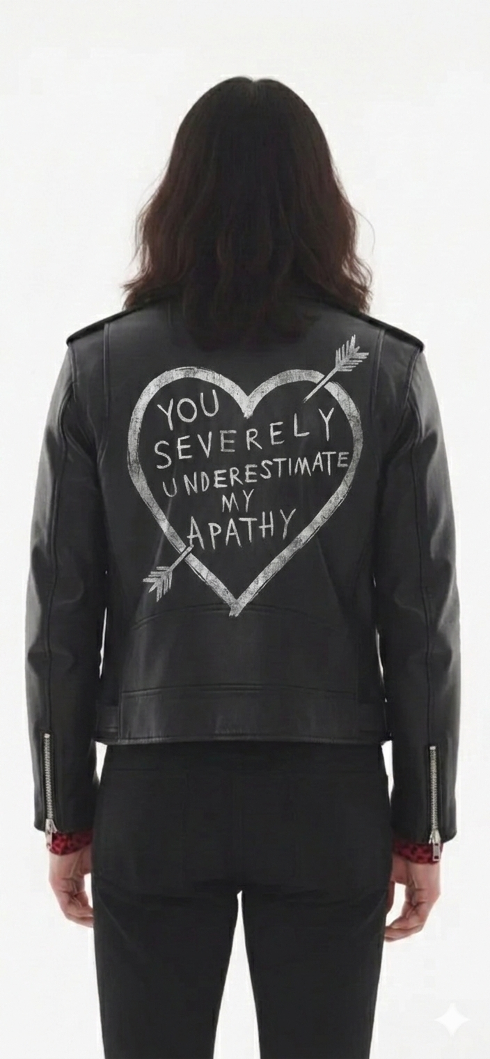 Hand painted 'Rebel' black leather biker jacket