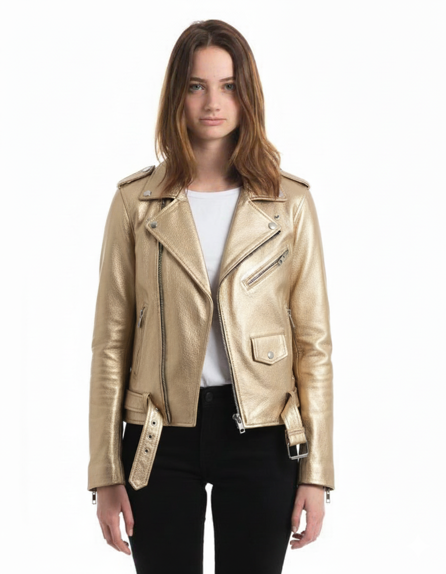 Metallic gold 'Champagne' leather biker jacket