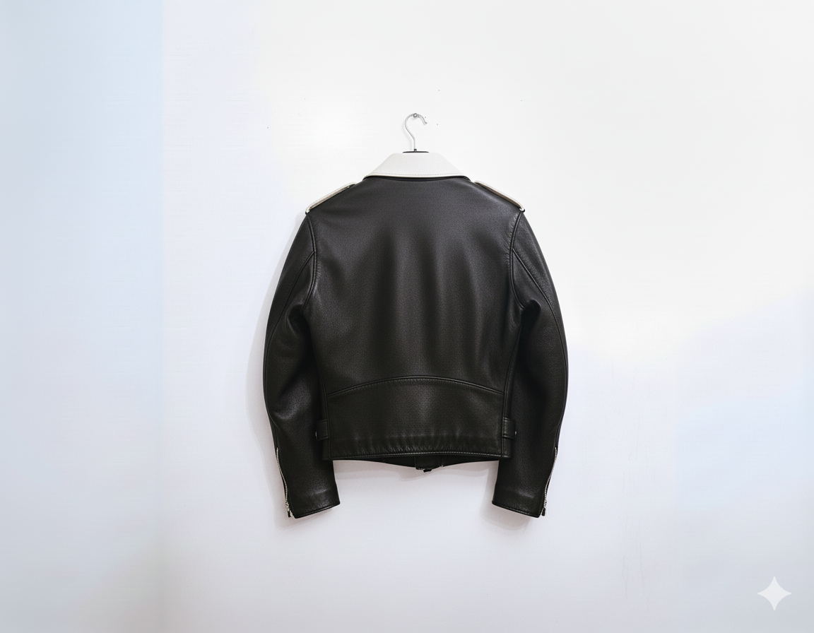 Black 'Pistol' biker jacket with white detail