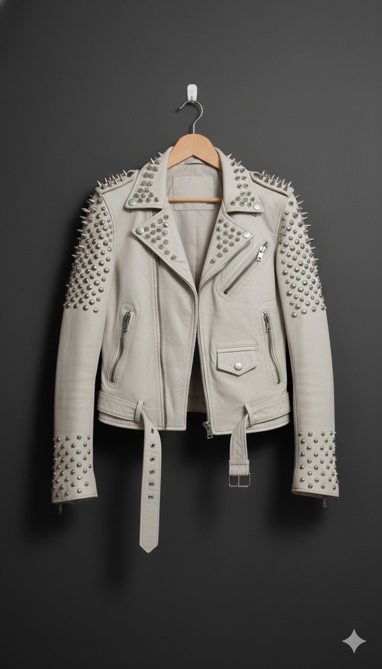Women’s White Studded Leather Jacket
