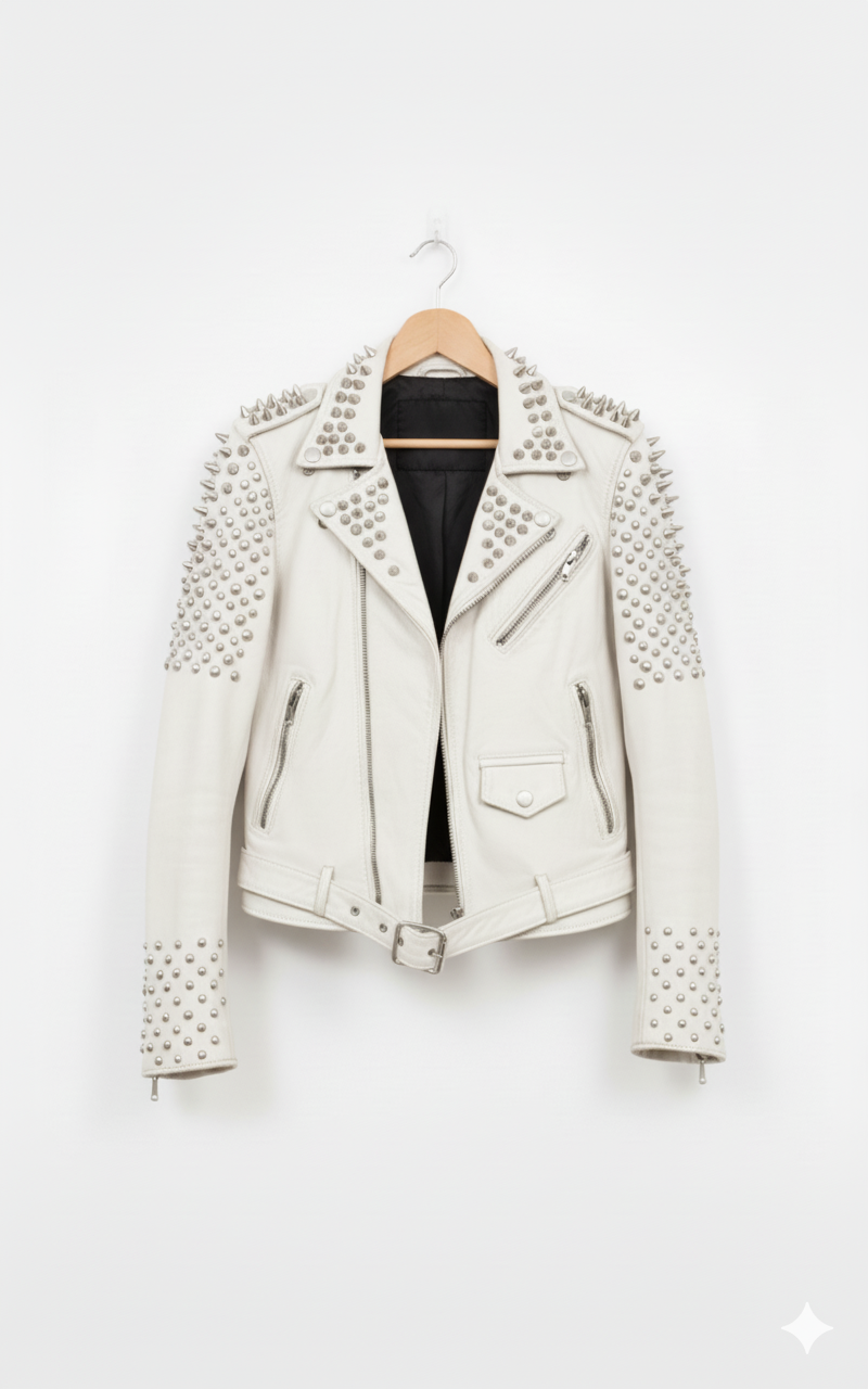 Women’s White Studded Leather Jacket