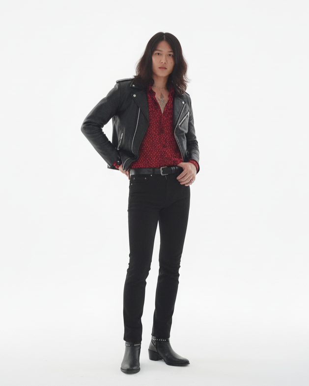 Men's Black leather 'classic' biker jacket