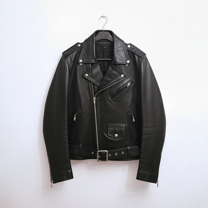Men's Black leather 'classic' biker jacket