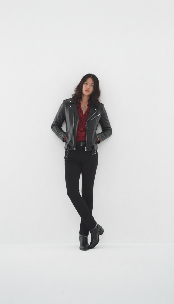 Men's Black leather 'classic' biker jacket