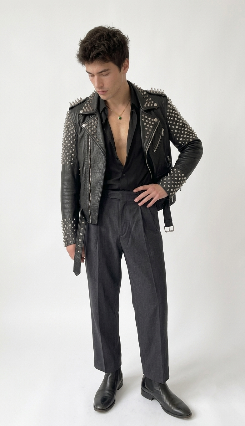 Men's studded 'bullet' leather biker jacket