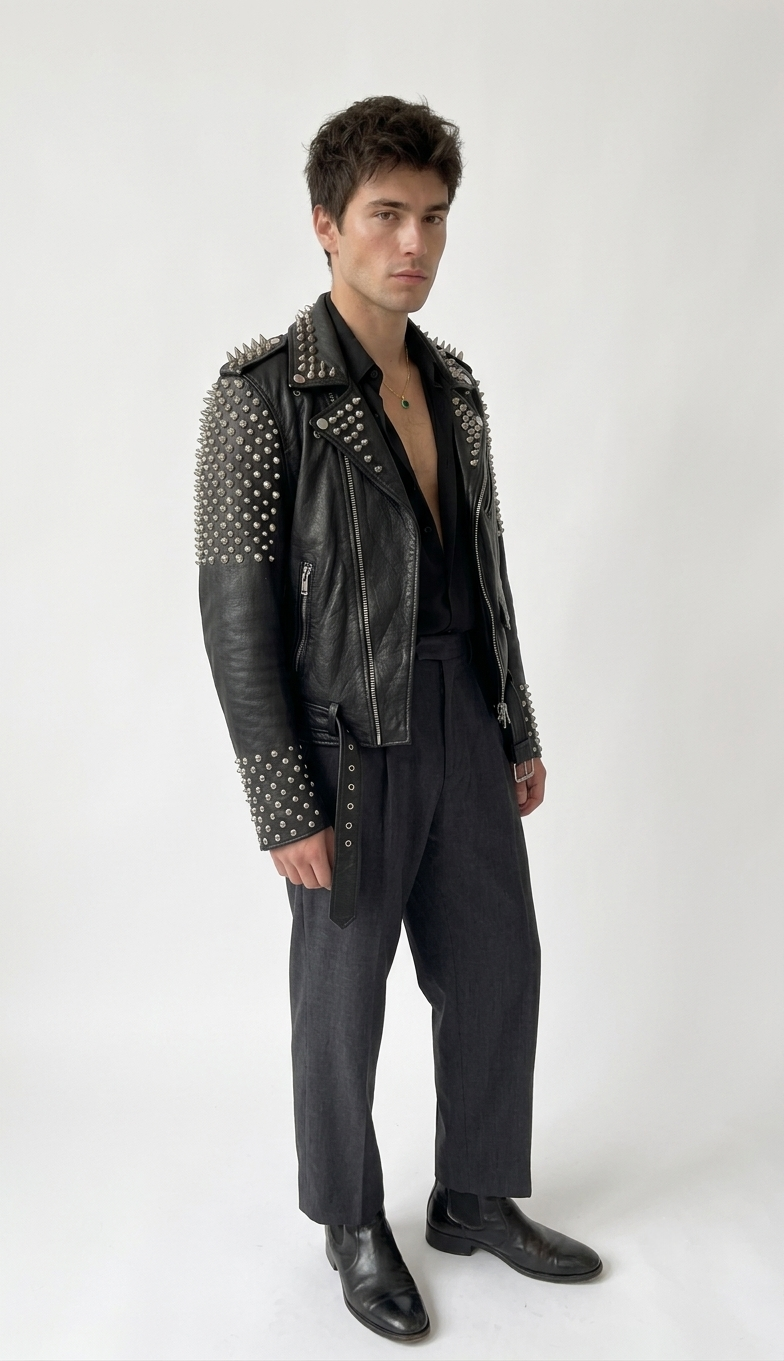 Men's studded 'bullet' leather biker jacket