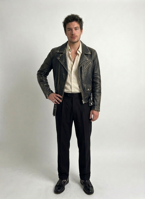 Distressed 'Dillon' Leather Biker Jacket