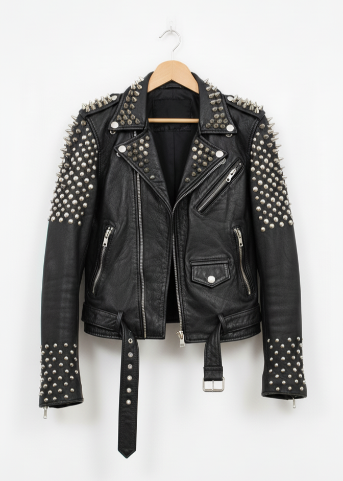 Women's studded 'bullet' leather biker jacket