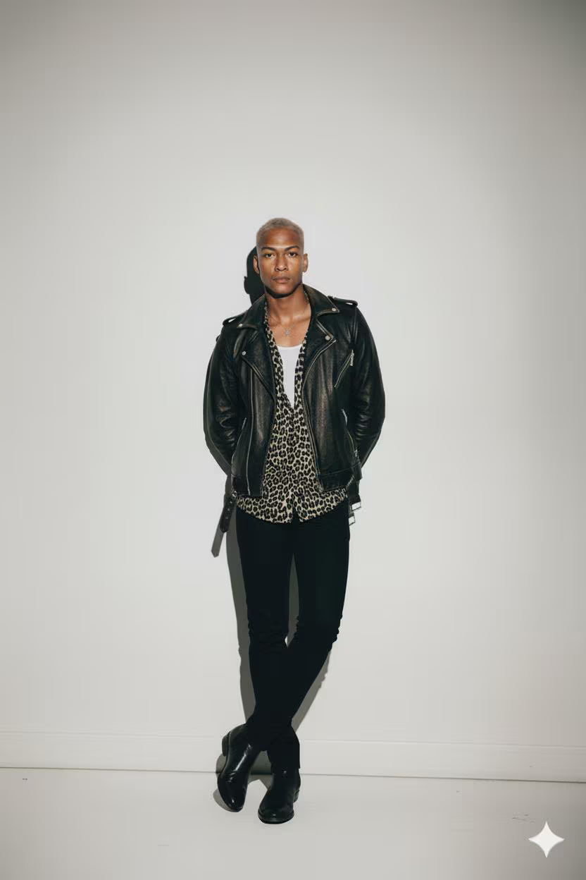 Distressed 'Dillon' Leather Biker Jacket