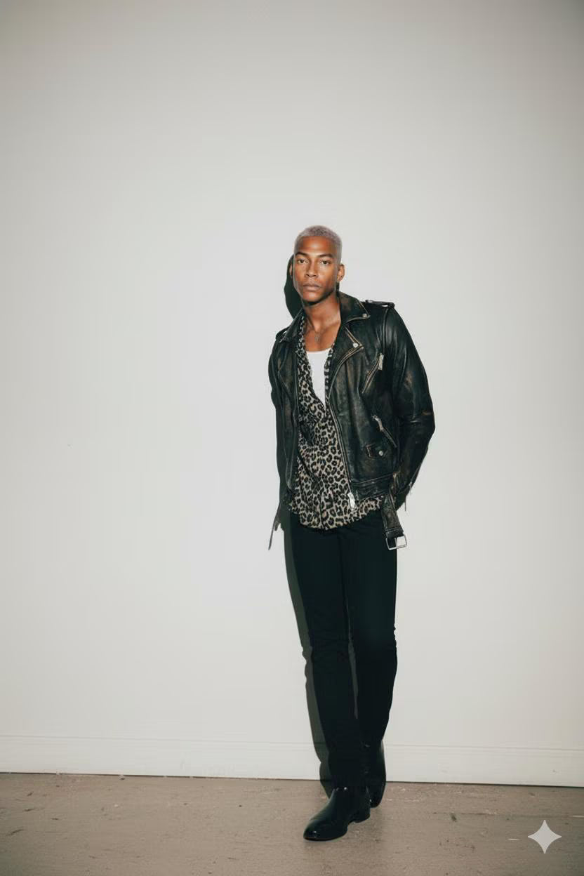 Distressed 'Dillon' Leather Biker Jacket