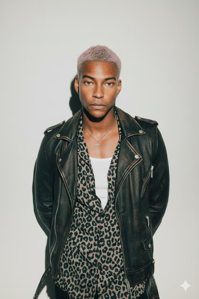 Distressed 'Dillon' Leather Biker Jacket