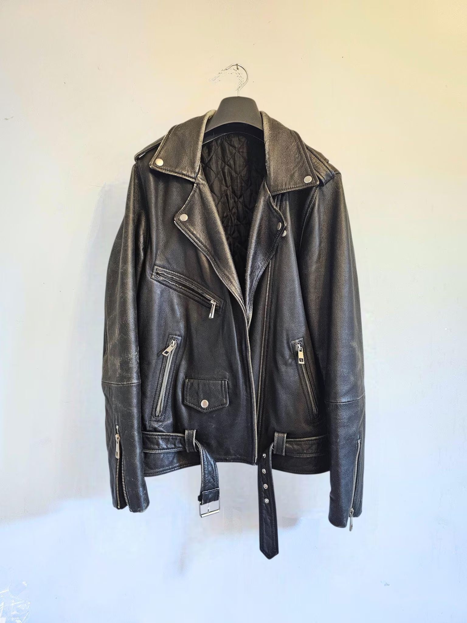 Distressed 'Dillon' Leather Biker Jacket