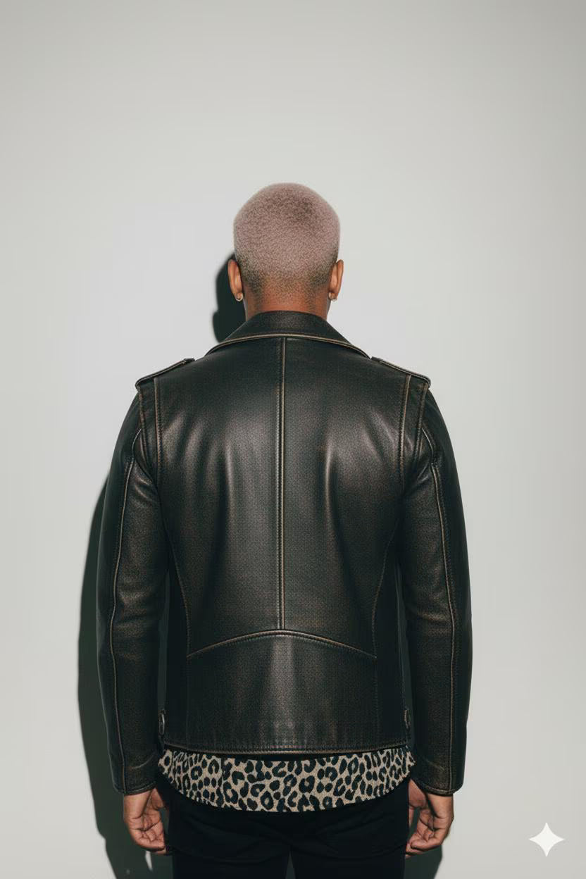 Distressed 'Dillon' Leather Biker Jacket