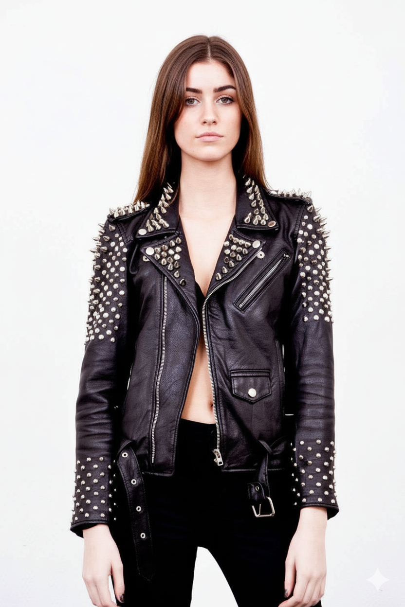 Women's studded 'bullet' leather biker jacket