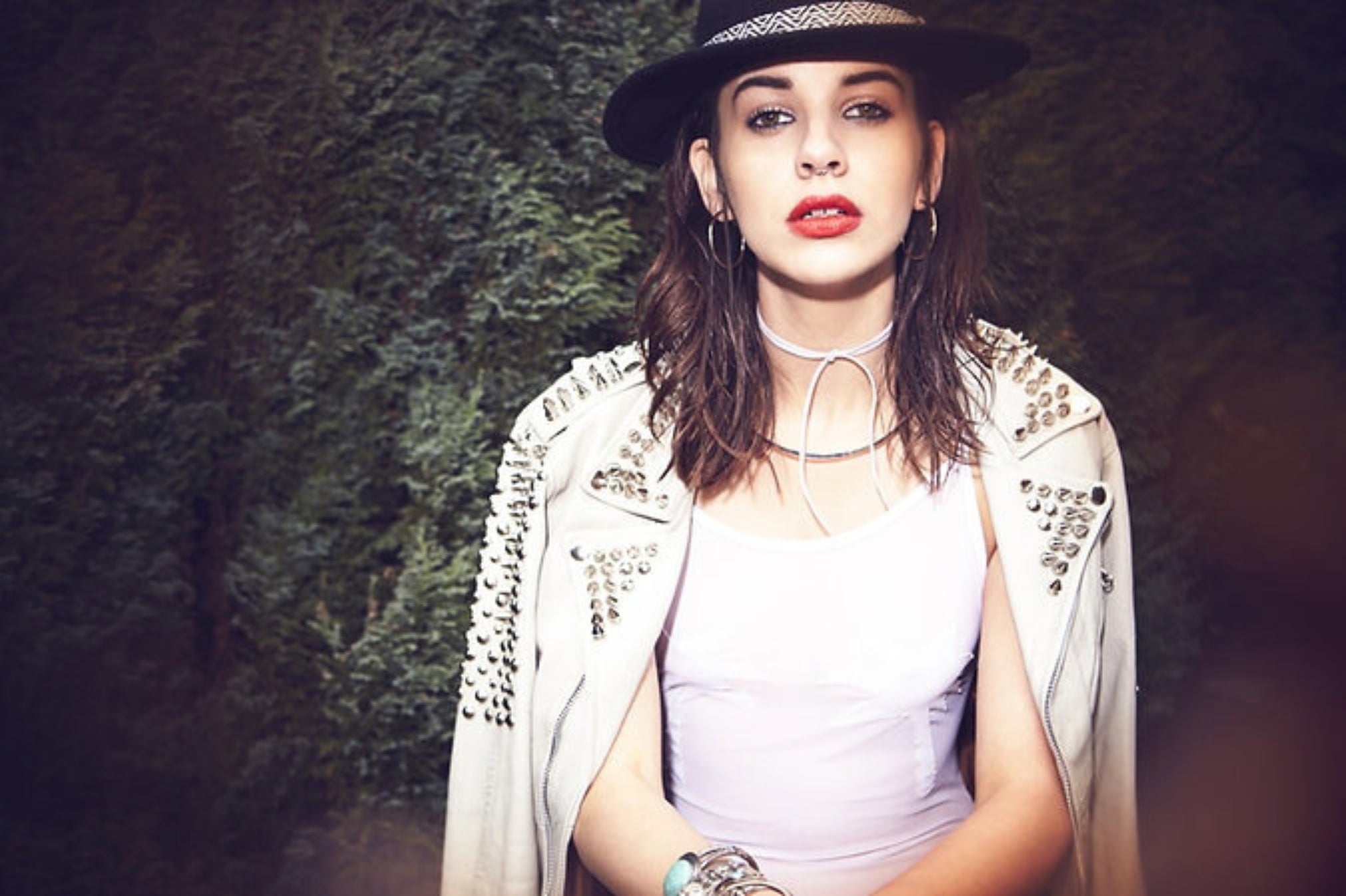 Women’s White Studded Leather Jacket
