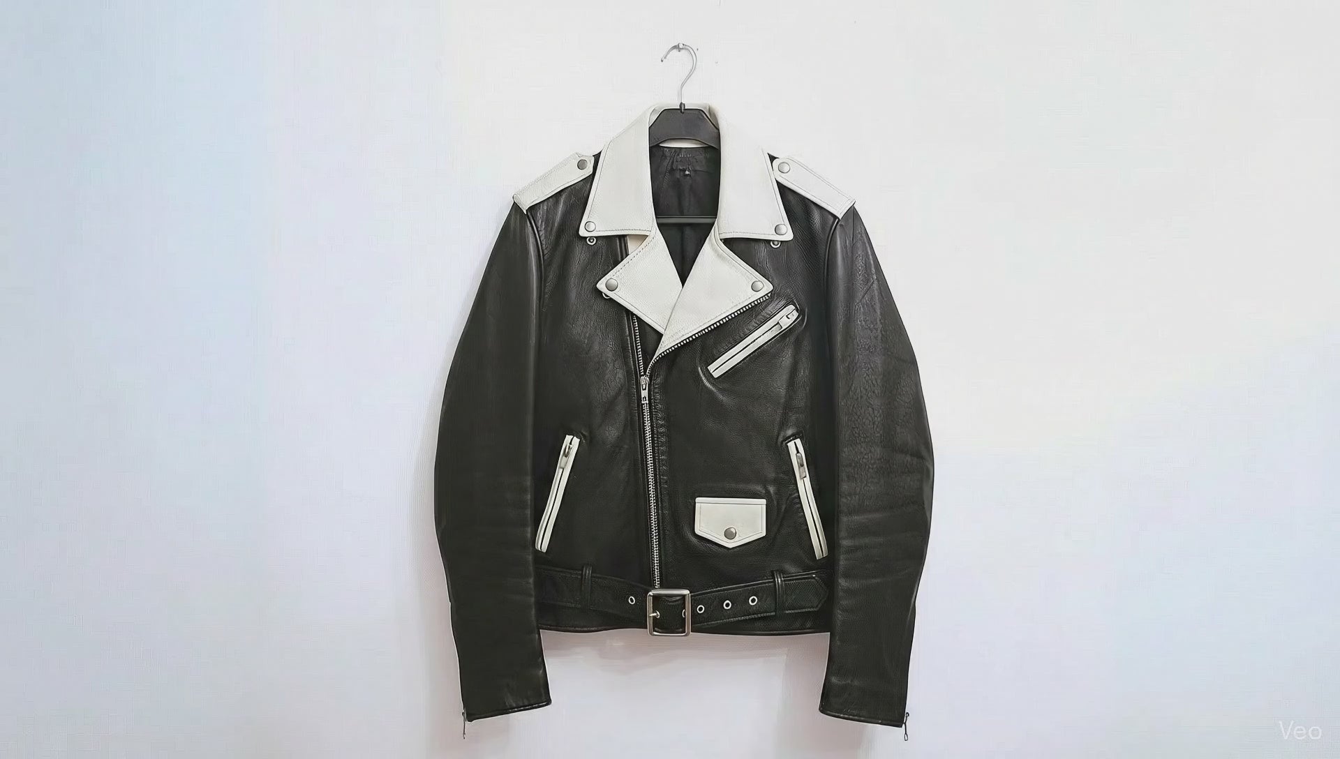 Black 'Pistol' biker jacket with white detail