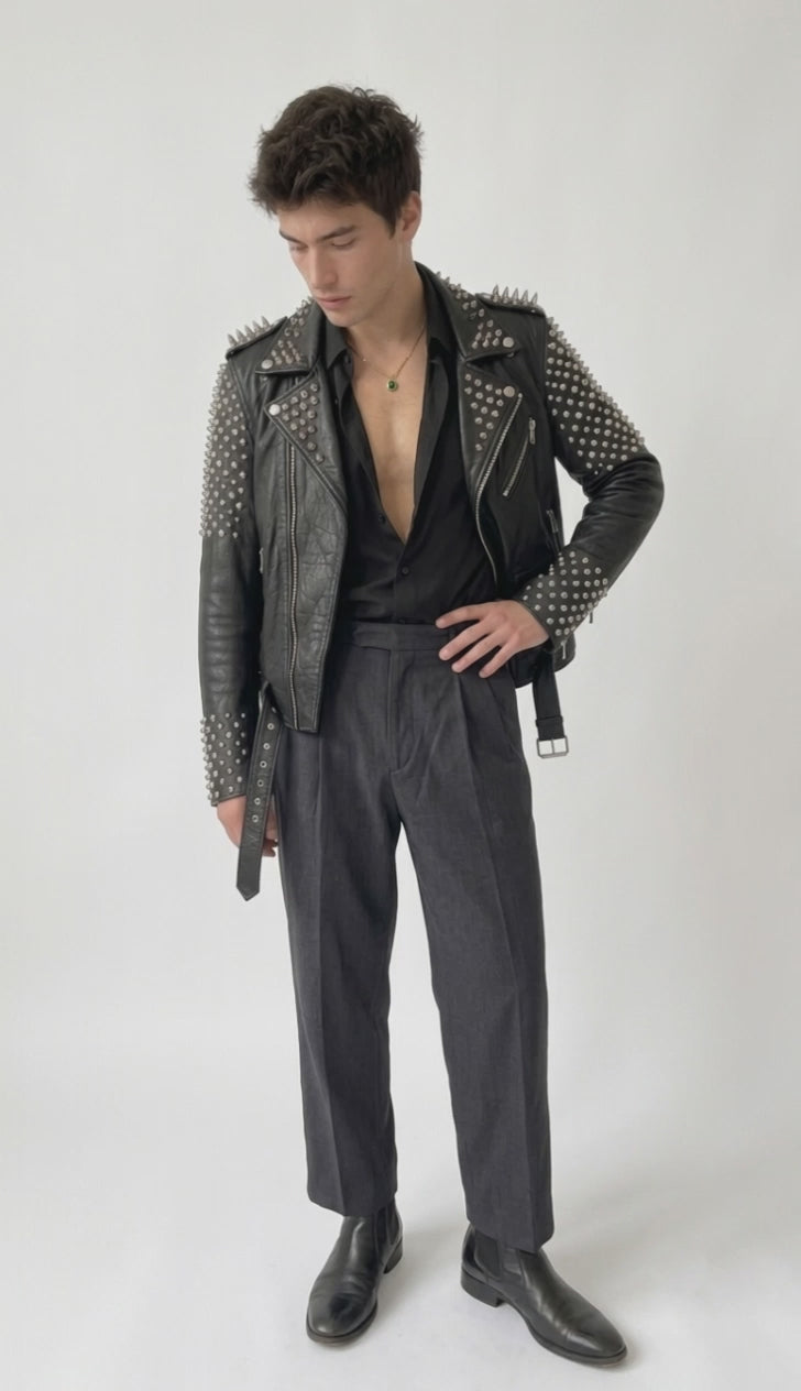 Men's studded 'bullet' leather biker jacket
