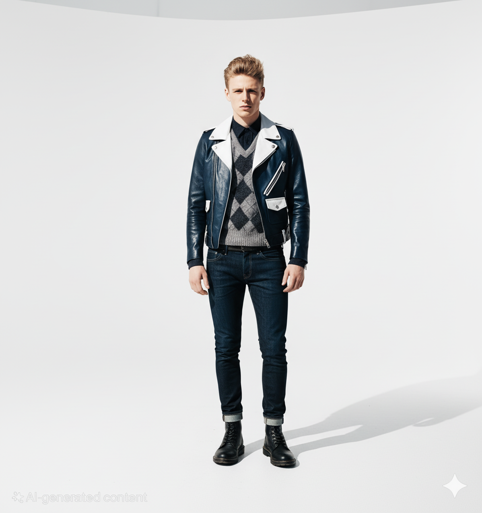 Black 'Pistol' biker jacket with white detail