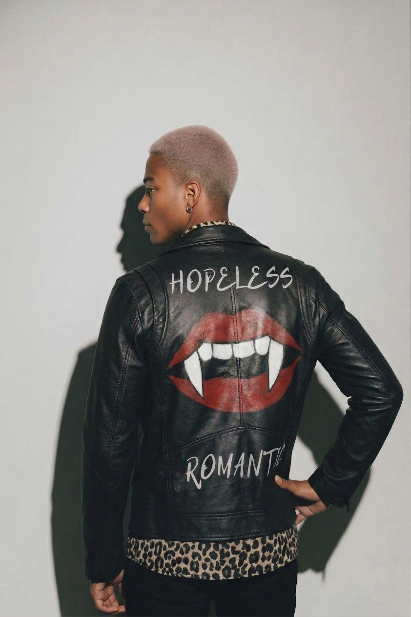 Leather 'Hopeless Romantic' Vampire biker jacket