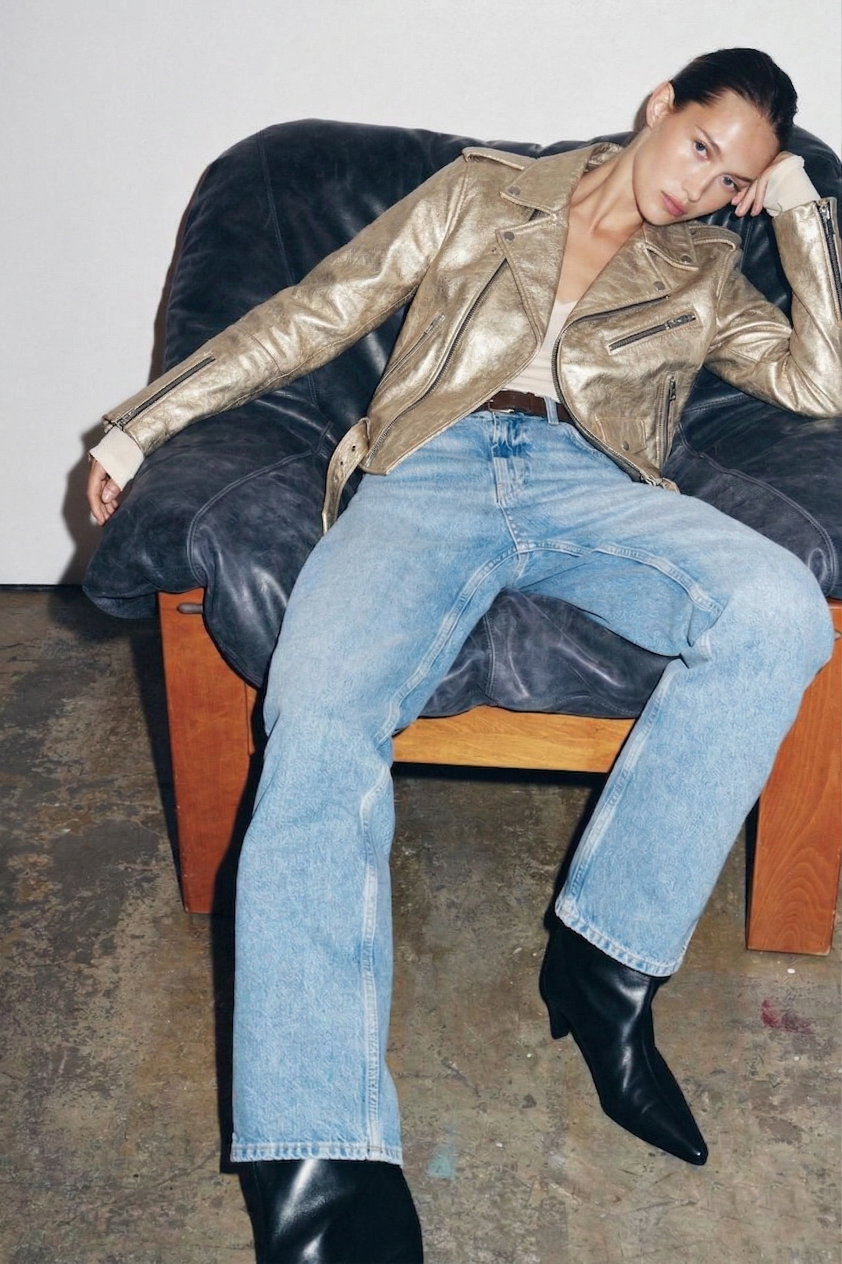 Metallic gold 'Champagne' leather biker jacket