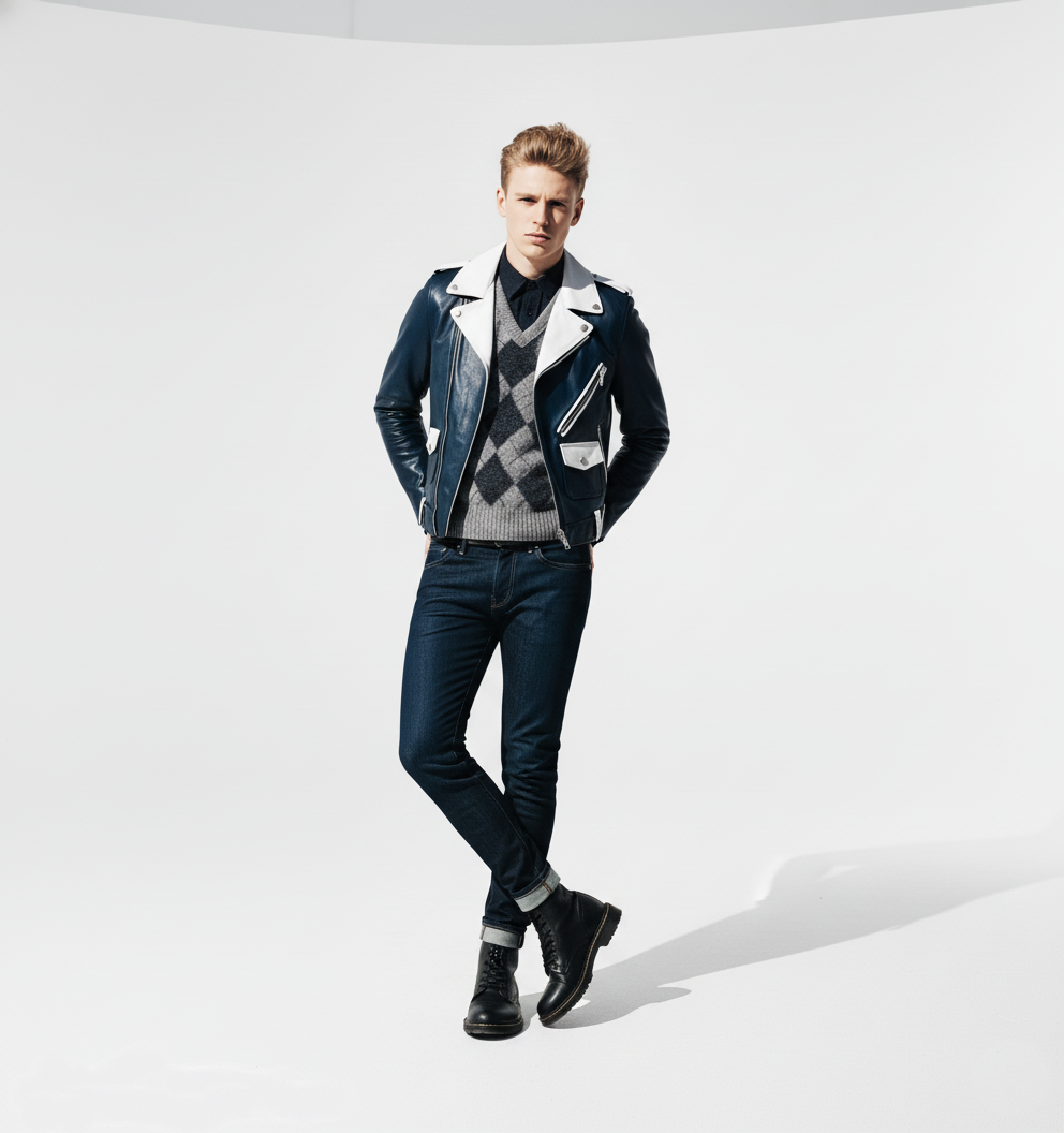 Black 'Pistol' biker jacket with white detail