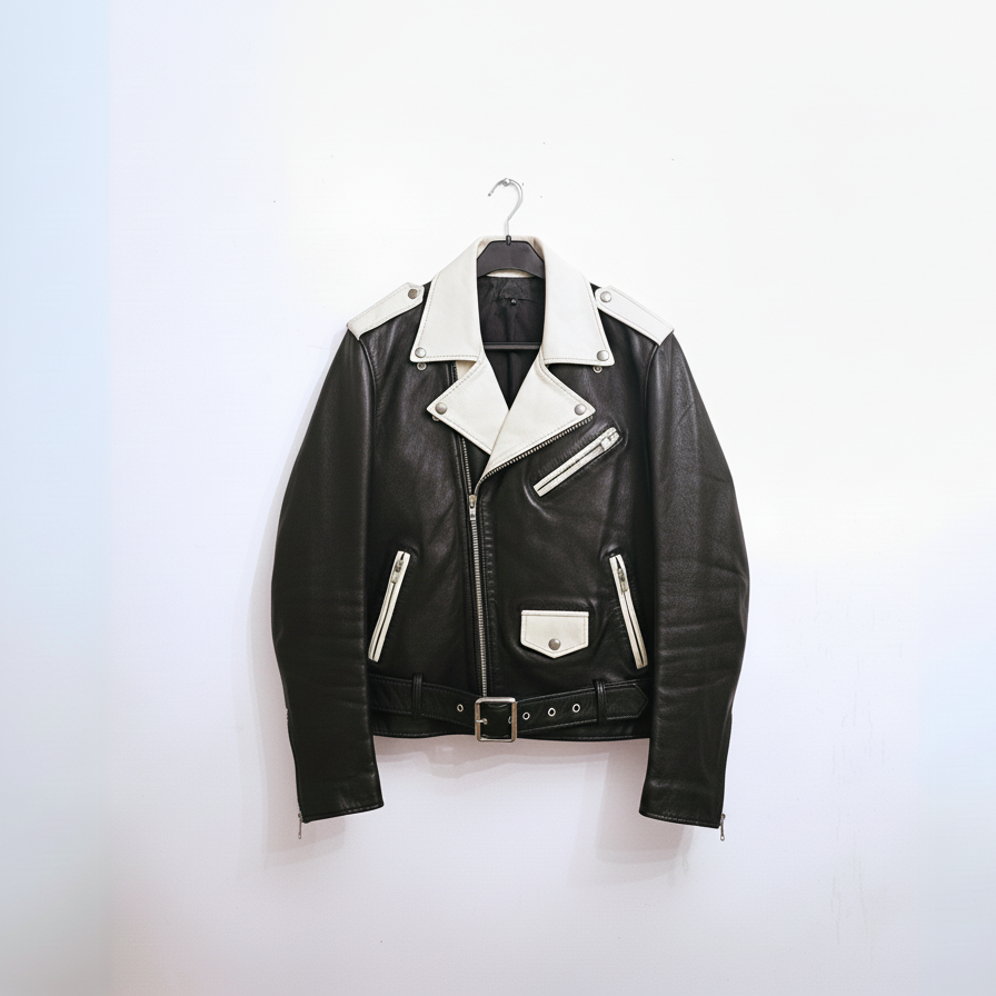 Black 'Pistol' biker jacket with white detail